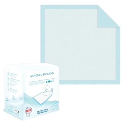 Afbeelding van 25 x ARNOMED incontinentieonderleggers voor eenmalig gebruik, licht, absorberende onderleggers 60 cm, wegwerponderleggers baby&#039;s, matrasbeschermer van cellulose, 5 lagen bij incontinentie,