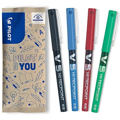 Afbeelding van Pilot V5 Vloeibare inktroller Fijn Kleurassortiment Zwart/Blauw/Groen/Rood 4 stuks