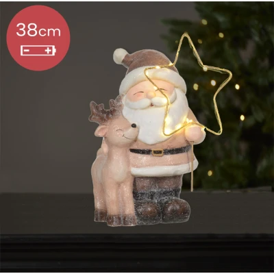 Afbeelding van Unieke Kerstman en hert met LED verlichting 38 cm Batterij