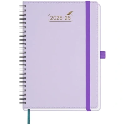 Afbeelding van BEZEND Agenda 2025 2026 A5 Spiraal 21 x 15,5 cm Weekplanner 25 26 met Dubbel Tijdschema 1 Week 2 Pagina&#039;s 18 maanden van jul tot december Zachte PU Lederen Cover Lila
