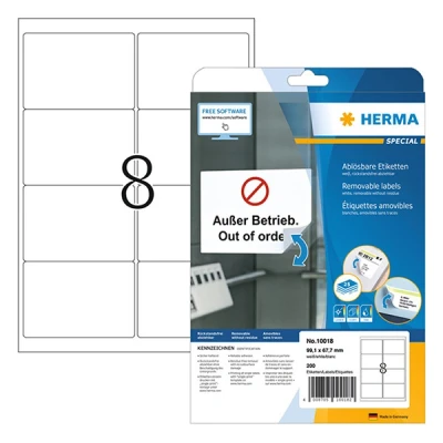 Image de Herma 10018 étiquettes amovibles A4 99,1 x 67,7 mm (200 étiquettes) blanc mat