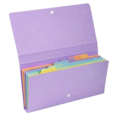 Image de Exacompta Réf. 58660E 1 pochette trieur Aquarel en carte multicolore pastel 6 compartiments fermeture par élastiques format 26x13 cm pour documents 24x11 couleurs aléatoires