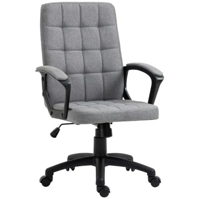 Afbeelding van Vinsetto bureaustoel, ergonomische computerstoel, stalen frame, linnenlook, in hoogte verstelbaar, 360 draaibaar, capaciteit 120 kg, zwart/grijs