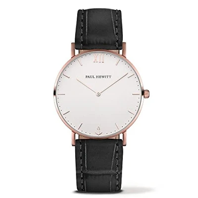 Afbeelding van Paul Hewitt Sailor Line Rose Gold White Sand Embossed Black PH SA R ST W 15M Horloge Leer Zwart Ø 36mm