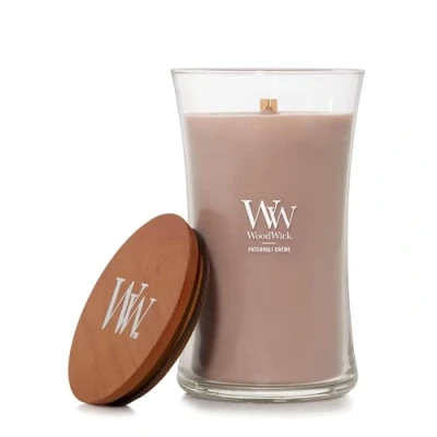 Afbeelding van WoodWick Hourglass Large Geurkaars Patchouli Créme 130 branduren