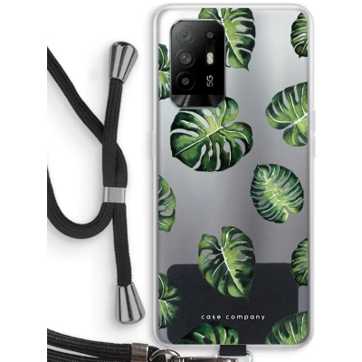 Afbeelding van Case Company® hoesje met Koord geschikt voor Oppo A94 5G Tropische bladeren Telefoonhoesje Zwart Bescherming aan alle Kanten en Over de Schermrand