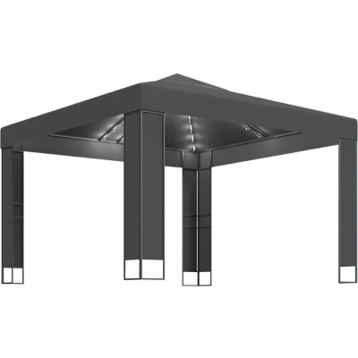 Afbeelding van Prieel met dubbel dak en LED lichtslinger 3x3 m antracietkleur