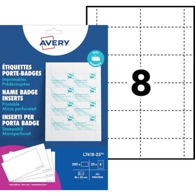 Afbeelding van AVERY 200 witte kaarten voor badges 190 g/m² Formaat 86 x 55 mm Laser en inkjetprinten