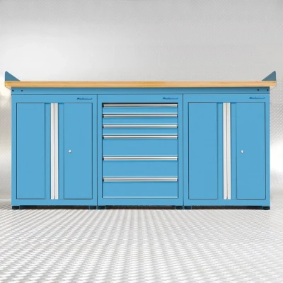 Afbeelding van Werkbank PRO bamboe 6 laden 2 opbergkasten 200 cm blauw