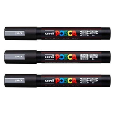 Afbeelding van Posca 3 stuks PC 5M Uni Ball markers (compleet assortiment van 35 kleuren beschikbaar) metallic zilver