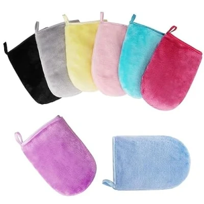 Afbeelding van 10 make up verwijderingshandschoenen, zachte flanellen handschoenen, washandschoenen, gezichtshandschoenen, reinigingshandschoenen, herbruikbare remover handschoenen