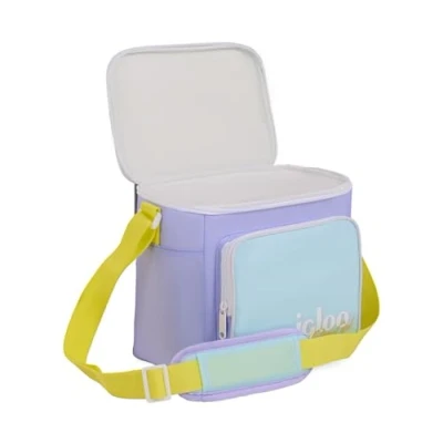 Afbeelding van IGLOO Lunchtas, vierkant, retro, paars, koeltas met schouderriem, inhoud 6,6 liter