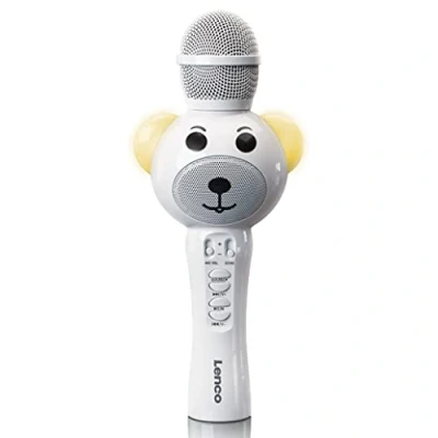 Afbeelding van Lenco BMC 060WH Karaoke micofoon met Bluetooth®, SD slot, lights, Aux out Wit White Black