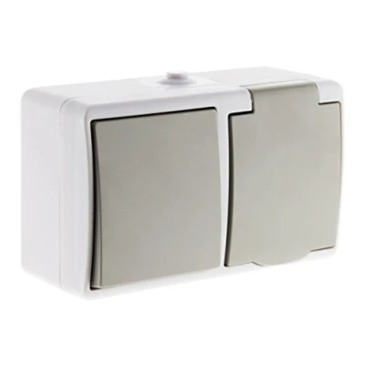 Afbeelding van Zenitech Wisselschakelaar + stopcontact 2P+T IP54 lichtgrijs