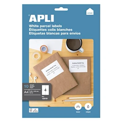 Afbeelding van APLI Home Permanente kleeflaag wit A6 (105 x 148 mm) 40 etiket(ten) (10 vel(len) 4) map met eurogat etiketten