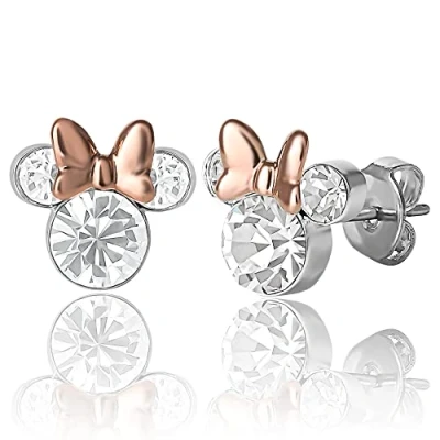 Afbeelding van Disney Minnie Mouse oorbellen met geboortesteen van verzilverd Kristal, Lak Kristal