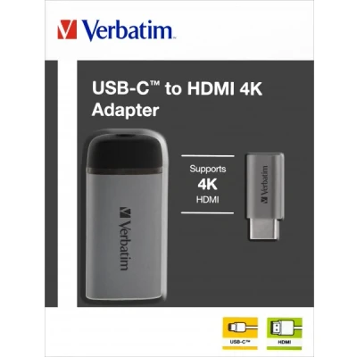 Afbeelding van Verbatim adapter, USB 3.1 C/HDMI 4K, zilveren kabel 10 cm, blisterverpakking