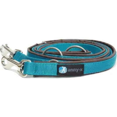 Afbeelding van AnnyX verstelbare Hondenriem FUN Turquoise/Bruin Lengte 3 meter 2,5cm breed politielijn Trainingslijn My K9 Voor middelgrote tot grote (sterke) honden