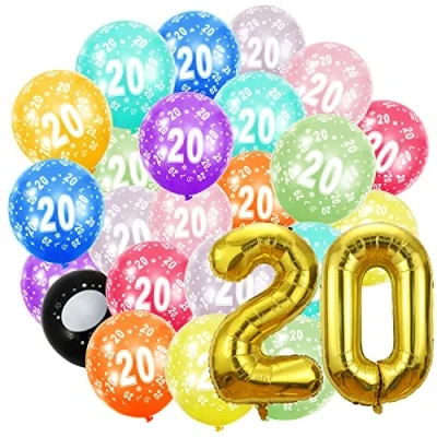 Afbeelding van Verjaardagsballon nummer 20 jaar en stuks 30 cm ballonnen gouden ballon van 40 101 verjaardagsdecoratie decoratie voor verjaardag vliegt met helium