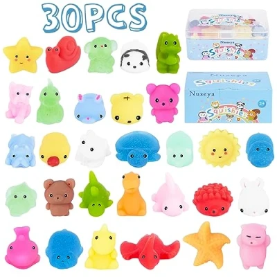 Afbeelding van Nuseya Mochi 30 stuks Kawaii knijpspeelgoed, zonder duplicaten, voor feestgeschenken, Kerstmis, verjaardag, kinderen, meisjes, jongens, Pasen, klaslokaal, beloningen