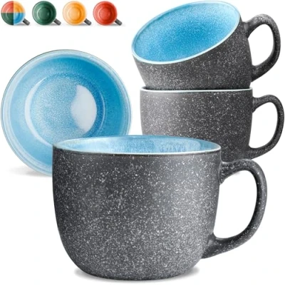 Afbeelding van Cosumy Keramische koffiekopjes, set van 4, 350 ml, met reactief email, handgemaakt, houdt de warmte langer (blauw)