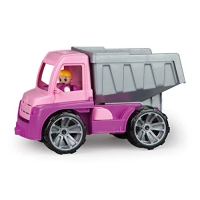 Afbeelding van LENA 04451 TRUXX vrachtwagen kipper in roze en paars, voertuig ca. 27 cm, kiepwagen met volledig beweegbaar figuur, robuuste kiepbak, speelgoedvoertuig voor meisjes vanaf 2 jaar