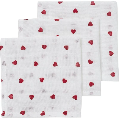 Afbeelding van Meyco Baby Sweet Heart monddoekjes 3 pack hydrofiel red 30x30cm