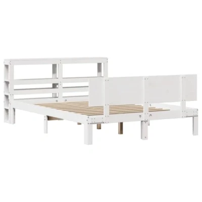 Afbeelding van vidaXL Bedframe met hoofdbord massief grenenhout wit 140x190 cm