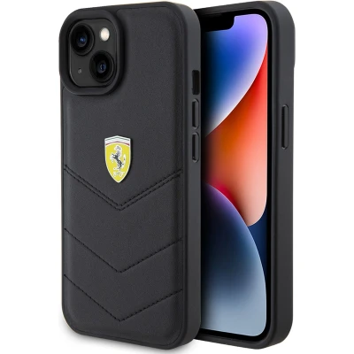 Afbeelding van iPhone 15 Backcase hoesje Ferrari Effen Zwart Leer