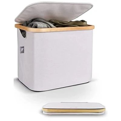 Afbeelding van HENNEZ Opbergmand met deksel, ideaal als mand voor Ikea Kallax dozen, kist opvouwbare opbergdozen, grote opbergmand, grijs/beige