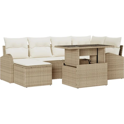 Afbeelding van vidaXL 7 delige tuinbankset met kussens Beige Poly Rieten