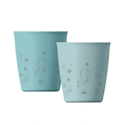Afbeelding van nip Green Öko Set van 2 drinkbekers voor baby&#039;s en kinderen vanaf 1 jaar, onbreekbaar, magnetron vaatwasmachinebestendig, BPA vrij, melaminevrij, duurzaam, diermotief, blauw