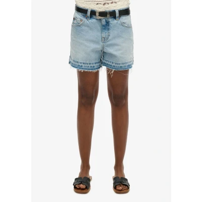 Afbeelding van Superdry Cut Off Short Dames Azure Pale Blue 26 Blauw Broeken