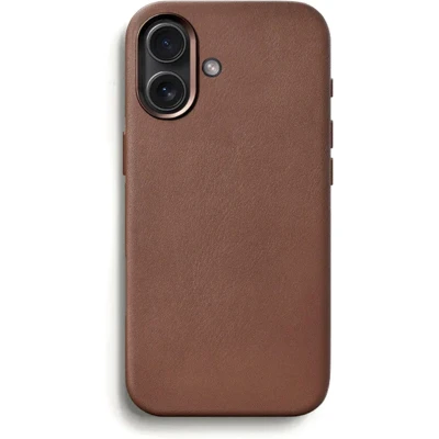 Afbeelding van Woodcessories Backcase hoesje geschikt voor iPhone 16 Bruin Kunstleer