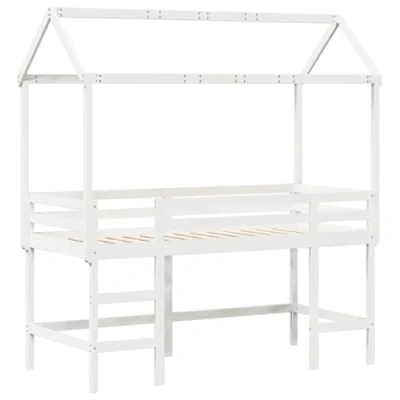 Afbeelding van vidaXL Halfhoogslaper met ladder en bedhuis grenenhout wit 90x200 cm