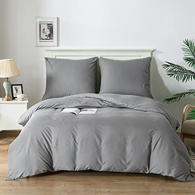 Image de Good Nite Parure de lit 2 pièces en microfibre respirante et douce Housse couette 135 x 200 cm 1 taie d&#039;oreiller 80 Gris