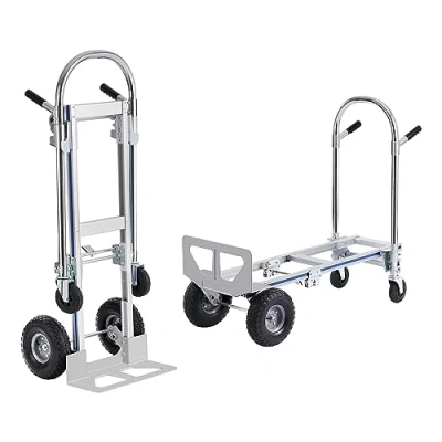 Image de VEVOR Diable Pliant en Aluminium 2 1 Chariot de Déménagement Manutention Charge 363 kg Convertible à Plate forme Roues Caoutchouc pour Transport Entrepôt Marchandises