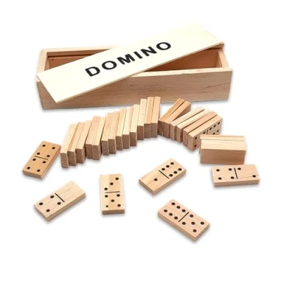 Afbeelding van Kleine houten reisset Domino 28 delig met elegante doos, klassiek tafelspel voor volwassenen en kinderen, leuk familie, cadeau idee