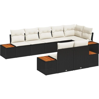 Afbeelding van vidaXL 8 delige tuinsofa set met kussens Zwart Poly Rattan Acacia