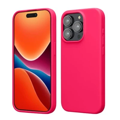 Afbeelding van kwmobile telefoonhoesje geschikt voor iPhone 15 Pro Hoesje met siliconen coating Smartphone case in neon roze