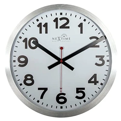Afbeelding van Wandklok NeXtime dia. 35 cm, aluminium, wit, Station Radio Controlled