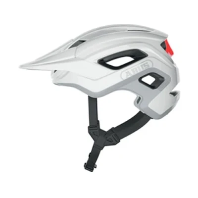 Afbeelding van ABUS Cliffhanger MTB helm, fietshelm voor veeleisende trails, met grote ventilatieopeningen en TriVider riemsysteem, dames heren, wit/rood glanzend, maat M