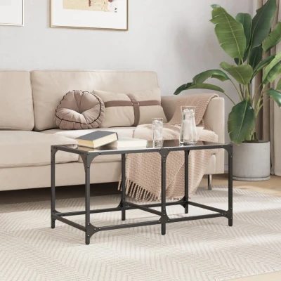 Afbeelding van Salontafel met zwart glazen blad 78,5x40x40 cm staal