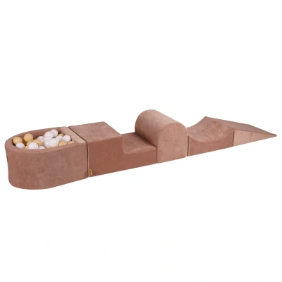 Afbeelding van Fluwelen Speelset met Ballenbak in Beige Ribstof Ballenbakje België Wit/Beige