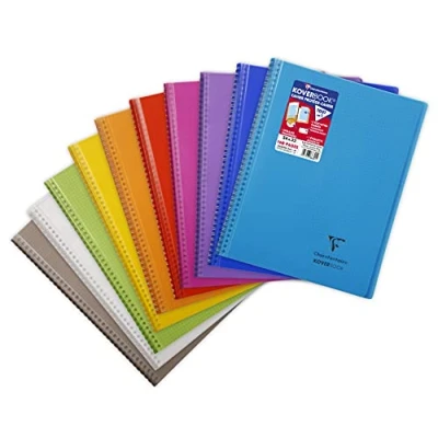Image de Clairefontaine 386601C Un Cahier à Spirale Koverbook 24x32 cm 160 Pages Petits Carreaux avec Marge Papier Blanc 90 g Couverture Polypro Couleur Aléatoire