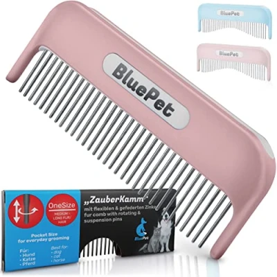 Image de BluePet Peigne magique breveté avec dents rotatives et descendantes I Enlève en douceur les nœuds démêle le pelage pour chien chat à poils longs