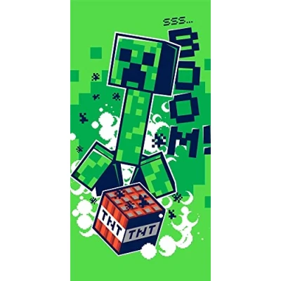 Afbeelding van Zielony bawełniany ręcznik dziecięcy 70x140 cm Minecraft Boom Jerry Fabrics