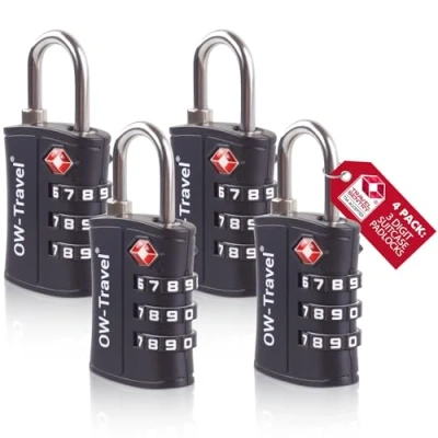 Afbeelding van OW Travel TSA hangslot voor koffer. 3 cijferig slot code ABS diefstalbeveiliging bagage kluisje opslag tent camping combinatie USA. Vliegtuig reisaccessoires: kofferslot TSA007, 30c)
