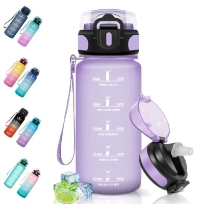 Afbeelding van Motswedi Sportfles, 0,5 l, lekvrij, rietje, BPA vrij, drinkfles met herbruikbaar, drinkfles, gemakkelijk te dragen, waterfles voor yoga, kamperen, fietsen, fitness, lichtpaars