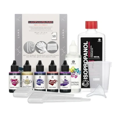 Afbeelding van Octopus 5 x 30 ml vloeistoffen alcohol inkt complete set Golden Eve met blending oplossing, papier en accessoires voor vloeibare kunst